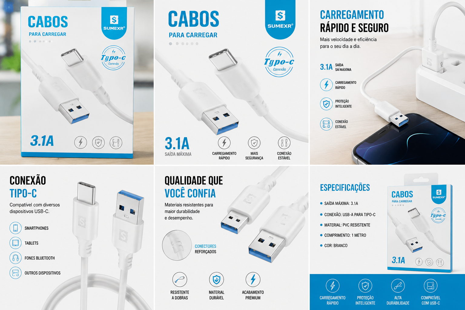 Cabo USB Tipo-C 3.1A