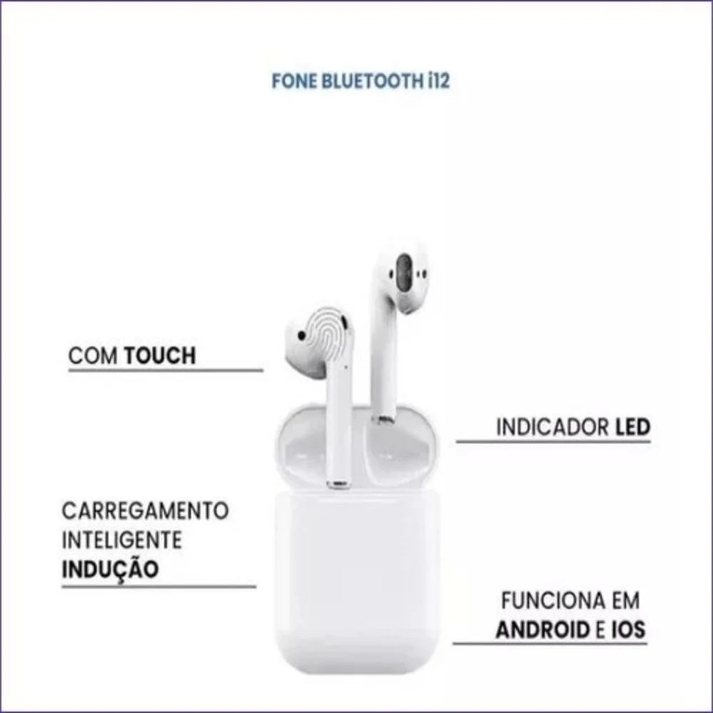 Fone Bluetooth i12 TWS Sem Fio